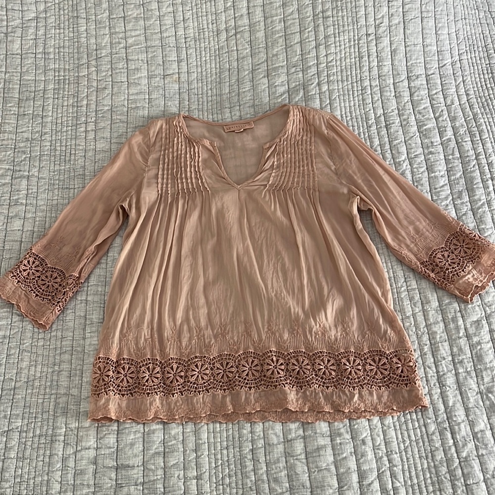 Lovestitch Bohemian Blush Crochet Accent Cotton/Silk Blend Blouse Size M